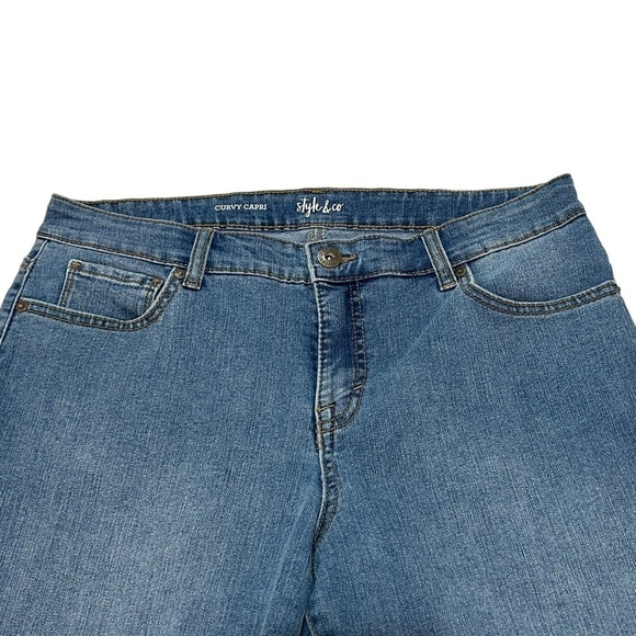 MACY'S STYLE & CO. Blue jeans Curvy capris 5 pocket 5 belt loops Women Stretchy - Picture 6 of 7